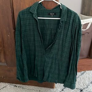 Madewell green checkered button down (light weight)
